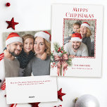 Cartes Pour Fêtes Annuelles Joyeux Noël Sucre de canne Bow Photo<br><div class="desc">Un design de vacances amusant et festif avec un modèle photo dans un cadre de sucre de canne avec un bouquet de saint d'hiver et de verdure attaché avec un arc rayé sucre de canne. Caractéristiques Joyeux voeux de Noël dans une police personnalisée unique. L'arrière dispose d'un modèle photo supplémentaire....</div>