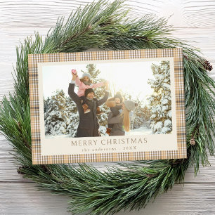 Cartes Pour Fêtes Annuelles Joyeux Noël Tan Plaid Photo