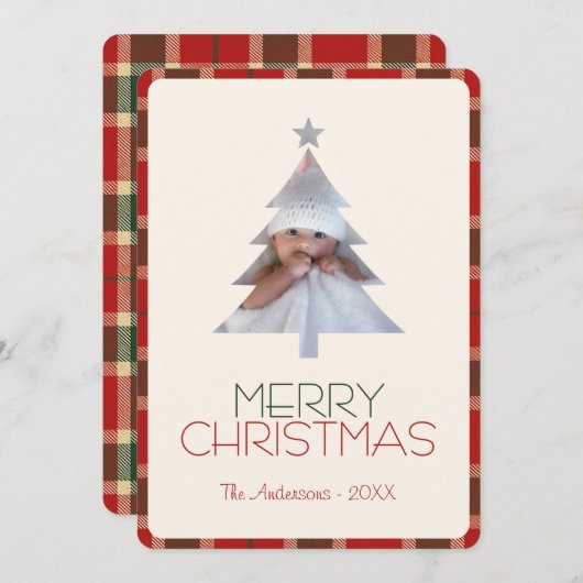 Cartes Pour Fêtes Annuelles Joyeux Noël Tartan Plaid Photo (Devant / Derrière)
