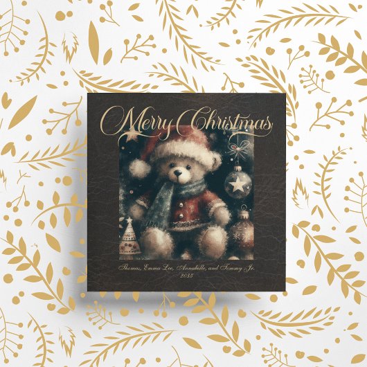 Cartes Pour Fêtes Annuelles Joyeux Noël Teddy Ours Faux Cuir