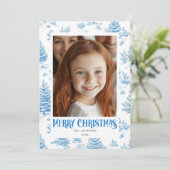 Cartes Pour Fêtes Annuelles Joyeux Noël Toile Bleue Conception de vacances (Debout devant)