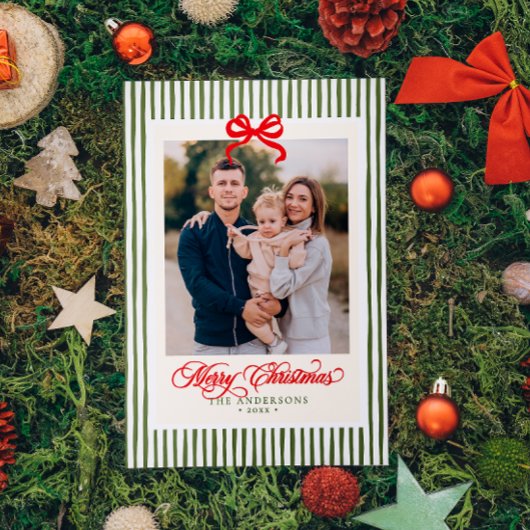 Cartes Pour Fêtes Annuelles Joyeux Noël traditionnel moderne Nom et photo