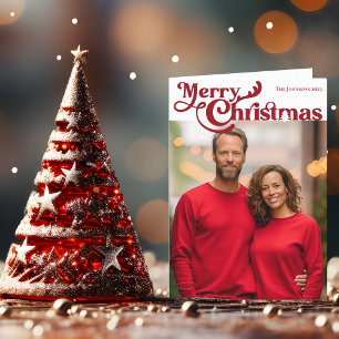 Cartes Pour Fêtes Annuelles Joyeux Noël traditionnel Photo Rouge Plaid à l'int