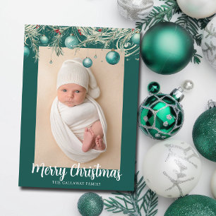Cartes Pour Fêtes Annuelles Joyeux Noël turquoise Ornements 2 Photo