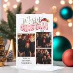 Cartes Pour Fêtes Annuelles Joyeux Noël typographie 3 Famille Photo Festive<br><div class="desc">Ce design festif de Joyeux Noël a été créé en utilisant une police de script moderne amusante et ma police de bloc lettrée à la main dans un style rétro des années 80 en rose pâle et rouge surmonté de mon chapeau de Père Noël peint à la main avec des...</div>