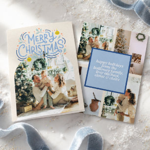 Cartes Pour Fêtes Annuelles Joyeux Noël Typographie Bleue Photo Arc