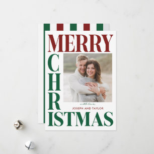 Cartes Pour Fêtes Annuelles Joyeux Noël Typographie Carrée Photo Rouge Vert