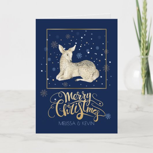 Cartes Pour Fêtes Annuelles Joyeux Noël Typographie & Cerf de Noël (Devant)