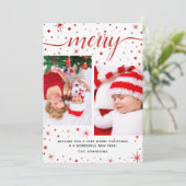 Cartes Pour Fêtes Annuelles Joyeux Noël typographie Festive Rouge 2-Photo (Debout devant)