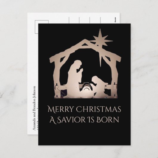 Cartes Pour Fêtes Annuelles Joyeux Noël Un Sauveur Est Né Nativité Message (Devant / Derrière)