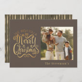 Cartes Pour Fêtes Annuelles Joyeux Noël Vacances or Brown Nom Script (Devant / Derrière)