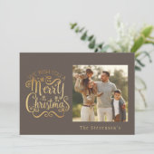 Cartes Pour Fêtes Annuelles Joyeux Noël Vacances or Brown Nom Script (Debout devant)