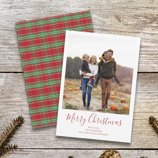 Cartes Pour Fêtes Annuelles Joyeux Noël Vacances Vert Rouge Pays Plaid