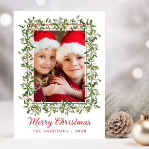 Cartes Pour Fêtes Annuelles Joyeux Noël Verdure Aquarelle Photo