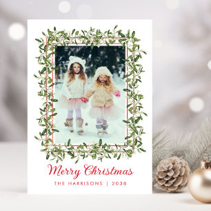 Cartes Pour Fêtes Annuelles Joyeux Noël Verdure Aquarelle Photo