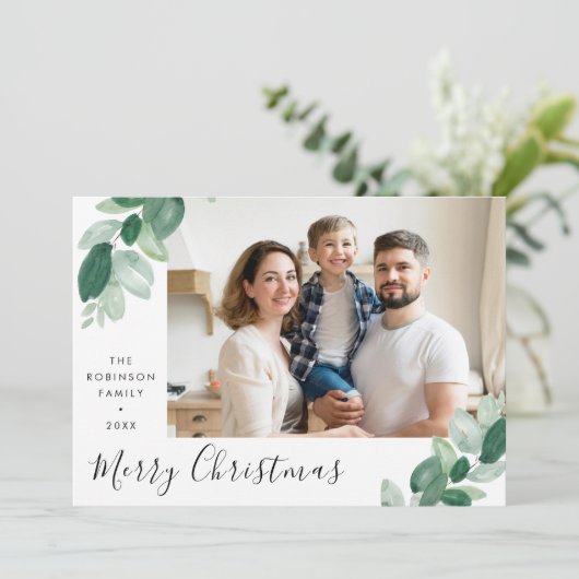 Cartes Pour Fêtes Annuelles joyeux noël verdure lettrage photo vacances c (Debout devant)