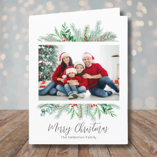 Cartes Pour Fêtes Annuelles Joyeux Noël Verdure Photo Traditionnelle
