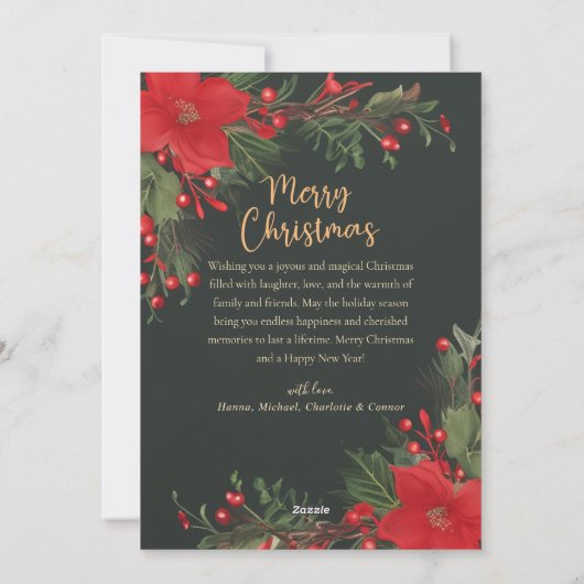 Cartes Pour Fêtes Annuelles Joyeux Noël vert 1 Photo Botanique Vert (Dos)