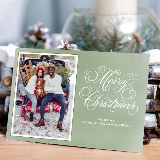 Cartes Pour Fêtes Annuelles Joyeux Noël Vert Élégant Script Photo