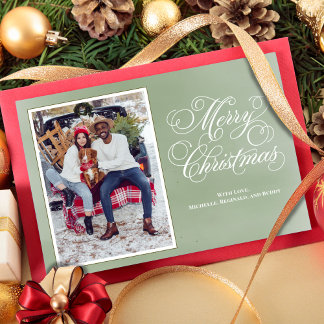 Cartes Pour Fêtes Annuelles Joyeux Noël Vert Élégant Script Photo