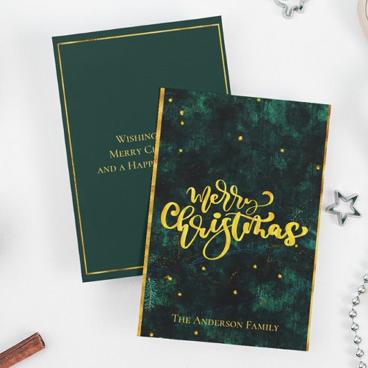 Cartes Pour Fêtes Annuelles Joyeux Noël vert et or Élégant Script