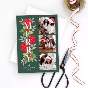 Cartes Pour Fêtes Annuelles Joyeux Noël vert Floral 3 Photo