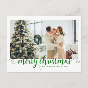 Cartes Pour Fêtes Annuelles Joyeux Noël vert moderne Coeur Script Photo