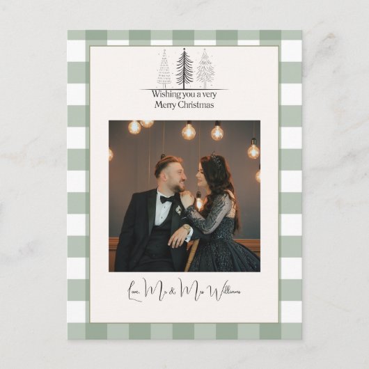 Cartes Pour Fêtes Annuelles Joyeux Noël Vert Plaid Élégant Photo Simple (Devant)
