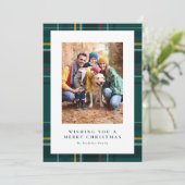 Cartes Pour Fêtes Annuelles Joyeux Noël vert plaid une photo (Debout devant)