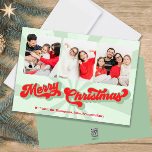 Cartes Pour Fêtes Annuelles Joyeux Noël Vert Retro Typographie Multi Photo