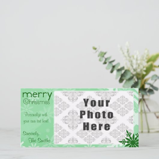 Cartes Pour Fêtes Annuelles Joyeux Noël Vert Thème Snowflake (Debout devant)