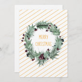 Cartes Pour Fêtes Annuelles Joyeux Noël Vert Wreath Jaune Bande Jaune (Devant / Derrière)