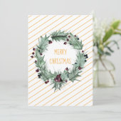 Cartes Pour Fêtes Annuelles Joyeux Noël Vert Wreath Jaune Bande Jaune (Debout devant)