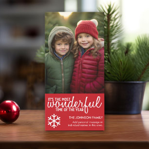 Cartes Pour Fêtes Annuelles Joyeux Noël - Vertical Red Photo Grey