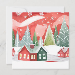 Cartes Pour Fêtes Annuelles Joyeux Noël Ville   Aquarelle Rouge Vert