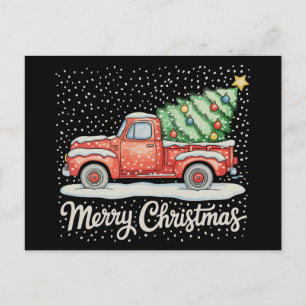 Cartes Pour Fêtes Annuelles Joyeux Noël Vintage Camion Rouge Ancien