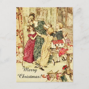 Cartes Pour Fêtes Annuelles Joyeux Noël, Vintage Dame et Enfants Danser