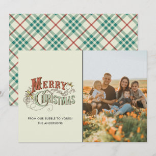 Cartes Pour Fêtes Annuelles Joyeux Noël vintage Famille Photo Plaid