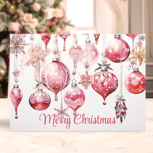 Cartes Pour Fêtes Annuelles Joyeux Noël Vintage ornements rose