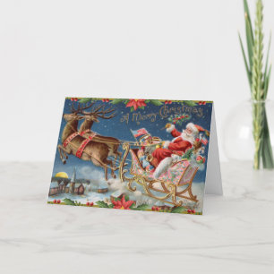 Cartes Pour Fêtes Annuelles Joyeux Noël Vintage Père Noël sur Sleigh