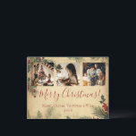 Cartes Pour Fêtes Annuelles Joyeux Noël Vintage Photo Rustique<br><div class="desc">Joyeux Noël script fantaisie 3 photo collage carte postale vacances vintage pin rustique arrière - plan. Ajoutez vos photos de famille préférées pour personnaliser. Ajoutez votre message personnel à l'envers de la carte. Si simple,  mais chic.</div>
