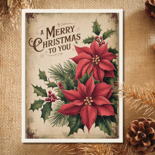 Cartes Pour Fêtes Annuelles Joyeux Noël Vintage Poinsettia Rouge 