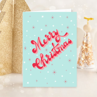 Cartes Pour Fêtes Annuelles Joyeux Noël Vintage Retro Typographie Rouge Aqua