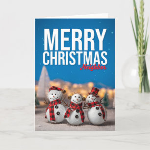 Cartes Pour Fêtes Annuelles Joyeux Noël Voisin Cute Snowmen Photo