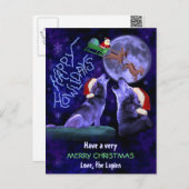 Cartes Pour Fêtes Annuelles Joyeux Noël Wolf Pun Happy Howlidays Custom (Devant / Derrière)