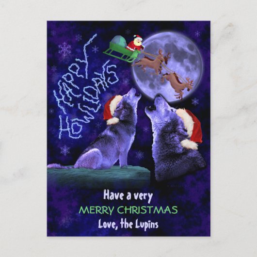 Cartes Pour Fêtes Annuelles Joyeux Noël Wolf Pun Happy Howlidays Custom (Devant)