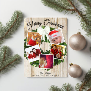 Cartes Pour Fêtes Annuelles Joyeux Noël Wreath 5 Photo Famille personnalisée