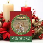 Cartes Pour Fêtes Annuelles Joyeux Noël Wreath mignon Custom Chien Photo Rouge