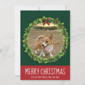 Cartes Pour Fêtes Annuelles Joyeux Noël Wreath mignon Custom Chien Photo Vert (Devant)