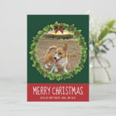 Cartes Pour Fêtes Annuelles Joyeux Noël Wreath mignon Custom Chien Photo Vert (Debout devant)